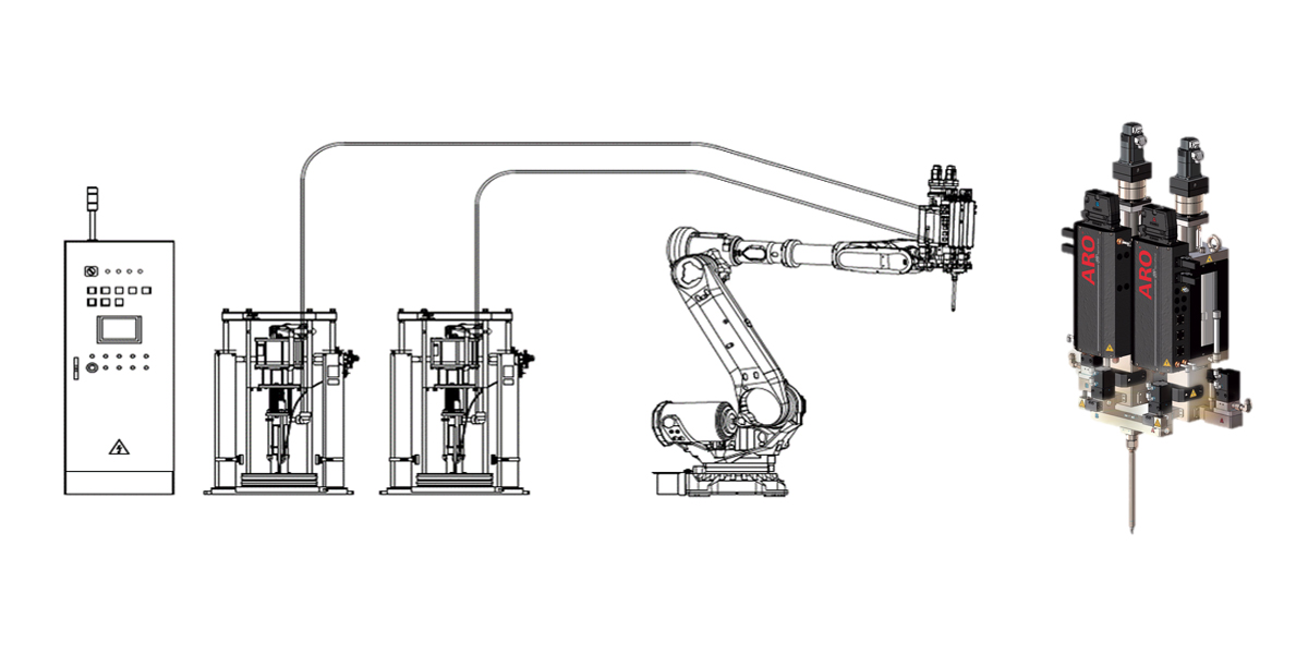 ARO双组份定量缸涂胶系统，采用定量缸式的计量机构，标准化的系统配置，具有高效稳定的涂胶表现。